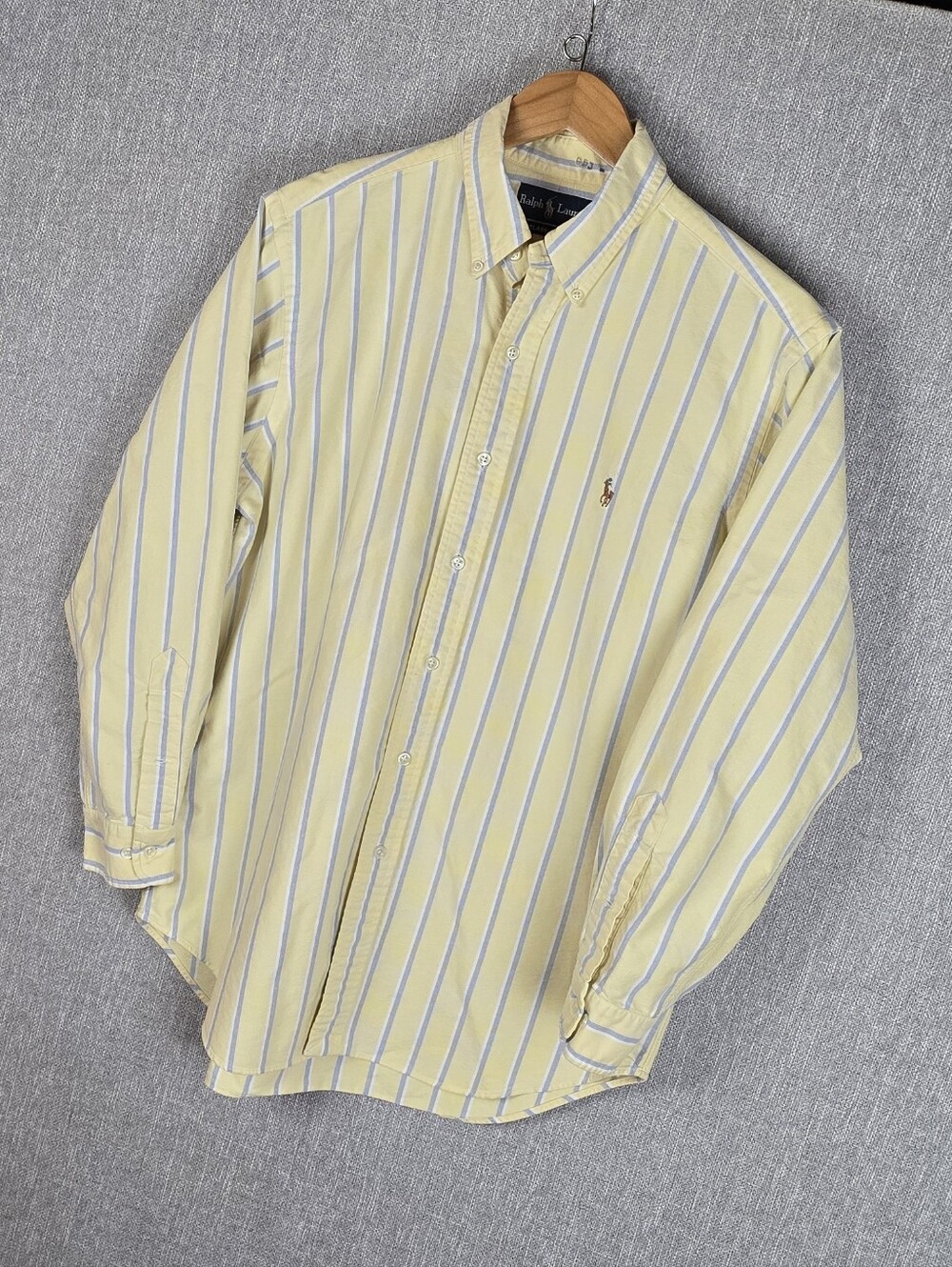 Vtg Ralph Lauren Classic Fit Yellow/Blie Stripe Button Down Shirt Sz 16/ 32-33